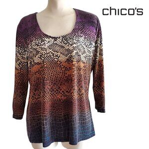 Chico’s Multicolor Animal Print Scoop Neck 3/4 Sleeve Tee-shirt Size L (2)
